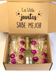 Caja San Valentin Copas Cava y Bombones