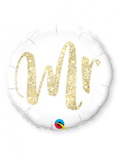 Globo redondo Mr Glitter 46cm blanco texto dorado