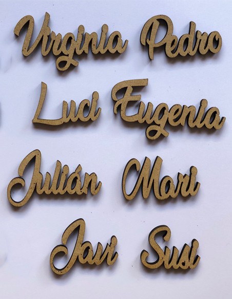 Nombres marcasitios en madera para boda, 3mm, personalizables, elegant