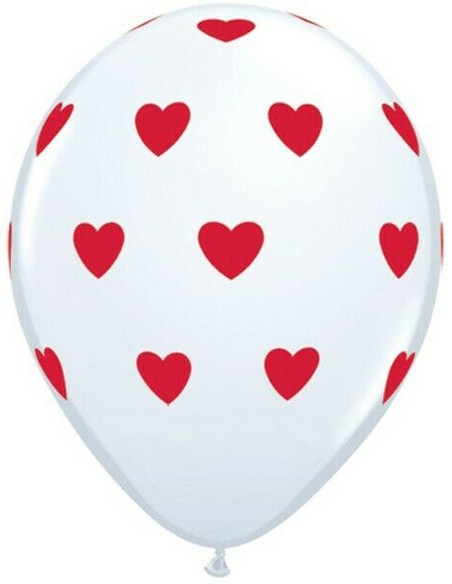 Globo Corazones Rojos y Blanco 6 Unidades - Globos Estampados