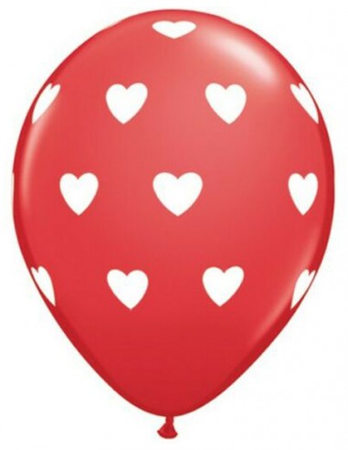 Globo Corazones Rojos y Blanco 6 Unidades - Globos Estampados