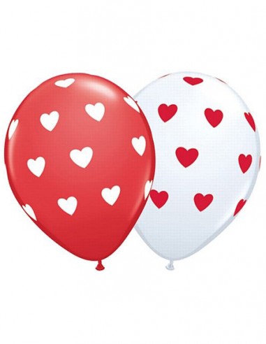 Globo Corazones Rojos y Blanco 6 Unidades - Globos Estampados